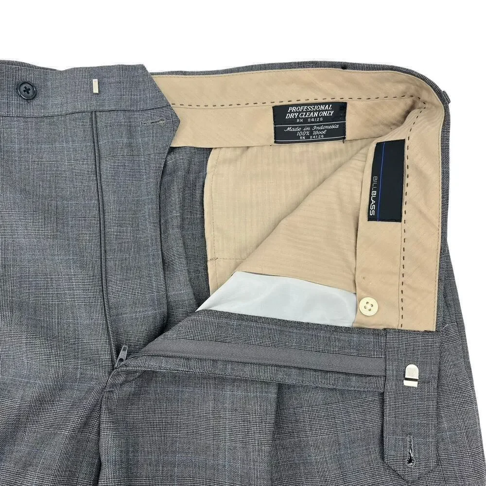 Vintage‎ 90’s Bill Blass Dress Pants Plaid Straight Leg Gray Blue 38” Waist